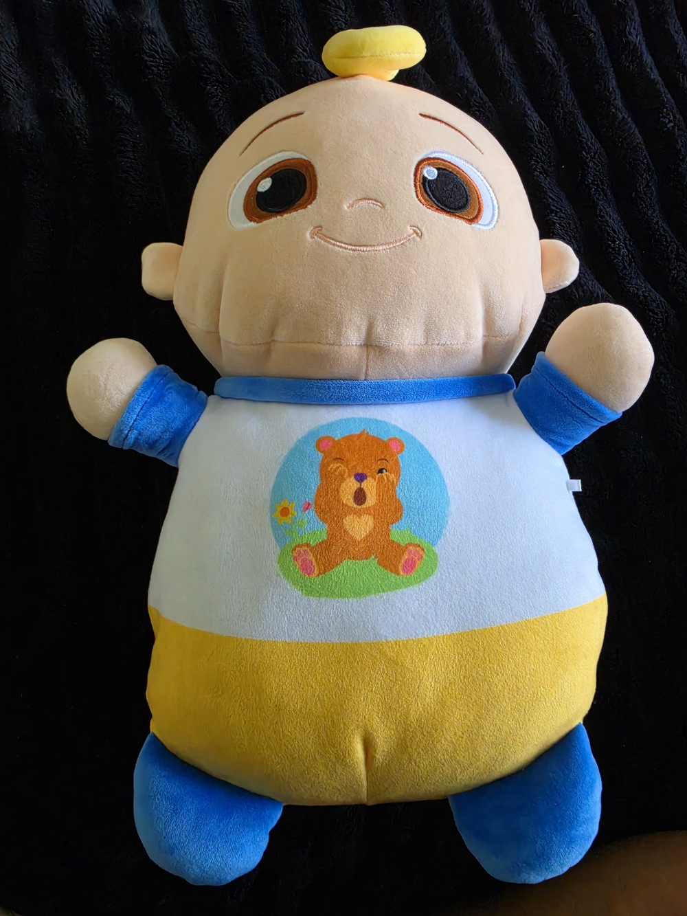 Plush Baby Doll Stuffed Toy in Yellow, Blue and Cream - Soft Cuddle Buddy